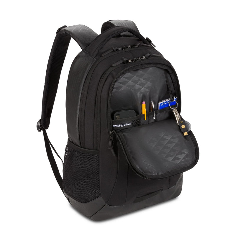 SWISSGEAR Cecil 18 - Inch Laptop Backpack Fits 16 - Inch Laptop, Travel Daypack with Organizer Pockets, Water Bottle Holders & Padded Straps – Black Hex