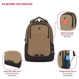 SWISSGEAR Cecil 18 - Inch Laptop Backpack Fits 16 - Inch Laptop, Travel Daypack with Organizer Pockets, Water Bottle Holders & Padded Straps – Pastel Brown/Black