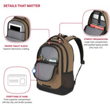 SWISSGEAR Cecil 18 - Inch Laptop Backpack Fits 16 - Inch Laptop, Travel Daypack with Organizer Pockets, Water Bottle Holders & Padded Straps – Pastel Brown/Black