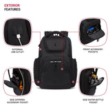 SwissGear Gaming Laptop Backpack with Charger Port (USB), Blue/Black
