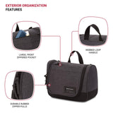 SwissGear Getaway Toiletry Bag, Hanging Premium Men’s and Women’s Large Travel Dopp Kit, Travel Organizer for Bathroom, Gym, and Shower Toiletries, Grey Heather