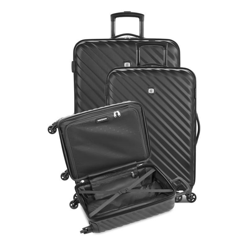 SwissGear Lightweight Expandable Spinner, Black Wave, 3 - Piece Set