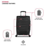 SwissGear Opulence Softside Expandable Luggage Black – 3 - Piece Suitcase Set with Spinner Wheels (21/25/29) – Ideal for 2 - 3 Week Trips