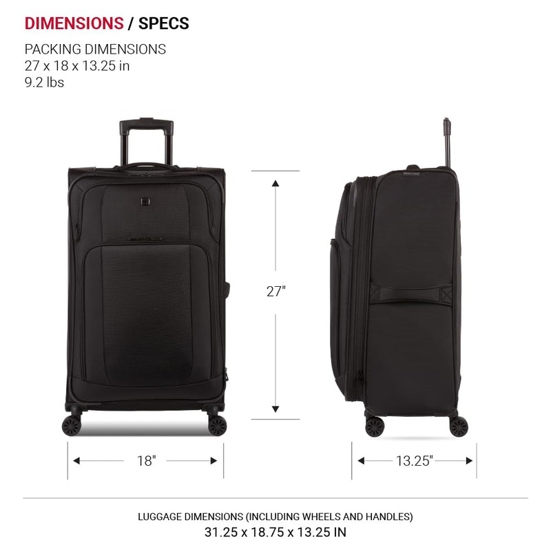 SwissGear Sion II Softside Expandable Luggage with Spinner Wheels, Black, Checked - Large 28 - Inch