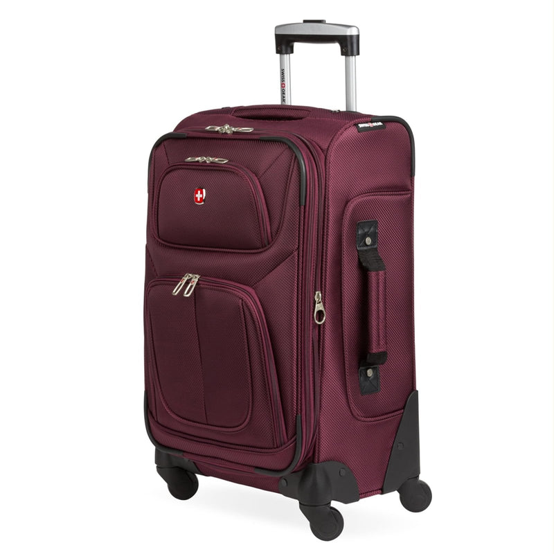 SwissGear Sion Softside Expandable Luggage – Carry - On Suitcase with 360 Degree Wheels & Retractable Handle – 21 Inch, Perfect for 1 - 3 Night Trips – Merlot
