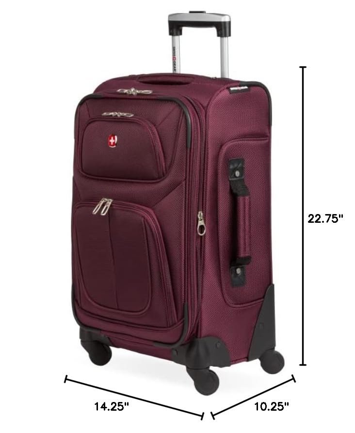 SwissGear Sion Softside Expandable Luggage – Carry - On Suitcase with 360 Degree Wheels & Retractable Handle – 21 Inch, Perfect for 1 - 3 Night Trips – Merlot