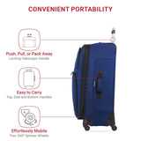 SwissGear Sion Softside Expandable Luggage – Large Checked Suitcase with 360 Degree Wheels & Retractable Handle – 29 Inch, Perfect for 7 - 9 Night Trips – Blue