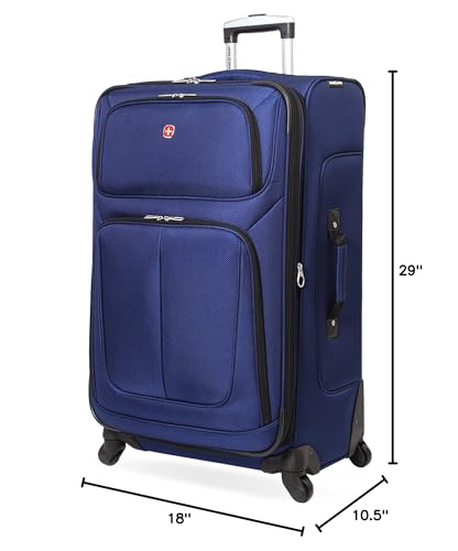 SwissGear Sion Softside Expandable Luggage – Large Checked Suitcase with 360 Degree Wheels & Retractable Handle – 29 Inch, Perfect for 7 - 9 Night Trips – Blue
