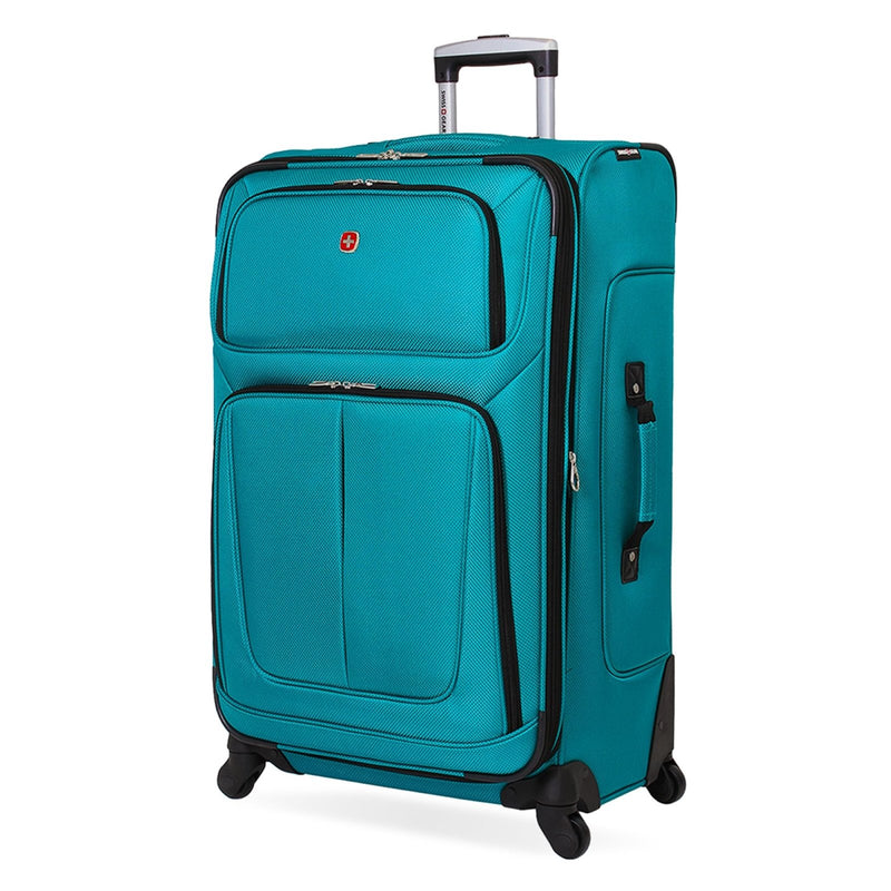 SwissGear Sion Softside Expandable Luggage – Large Checked Suitcase with 360 Degree Wheels & Retractable Handle – 29 Inch, Perfect for 7 - 9 Night Trips – Teal