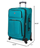 SwissGear Sion Softside Expandable Luggage – Medium Checked Suitcase with 360 Degree Wheels & Retractable Handle – 25 Inch, Perfect for 1 - 7 Night Trips – Teal