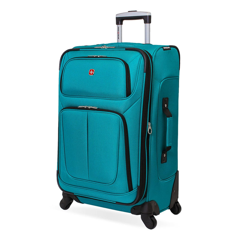 SwissGear Sion Softside Expandable Luggage – Medium Checked Suitcase with 360 Degree Wheels & Retractable Handle – 25 Inch, Perfect for 1 - 7 Night Trips – Teal