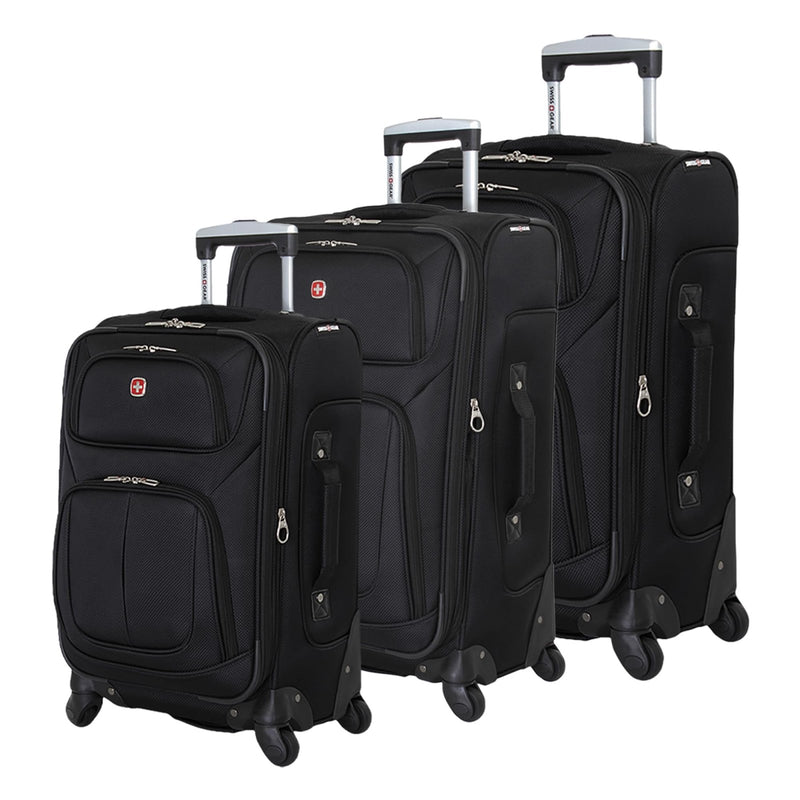 SWISSGEAR Sion Softside Expandable Spinner Luggage Durable Lightweight Travel Suitcase, Black, 3 - Piece Set (21/25/29)