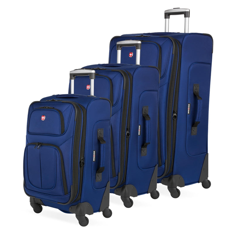 SWISSGEAR Sion Softside Expandable Spinner Luggage Durable Lightweight Travel Suitcase, Blue, 3 - Piece Set (21/25/29)