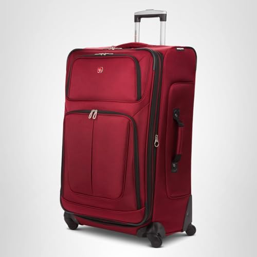 SWISSGEAR Sion Softside Expandable Spinner Luggage Durable Lightweight Travel Suitcase, Burgundy, Checked - Large 29 - Inch