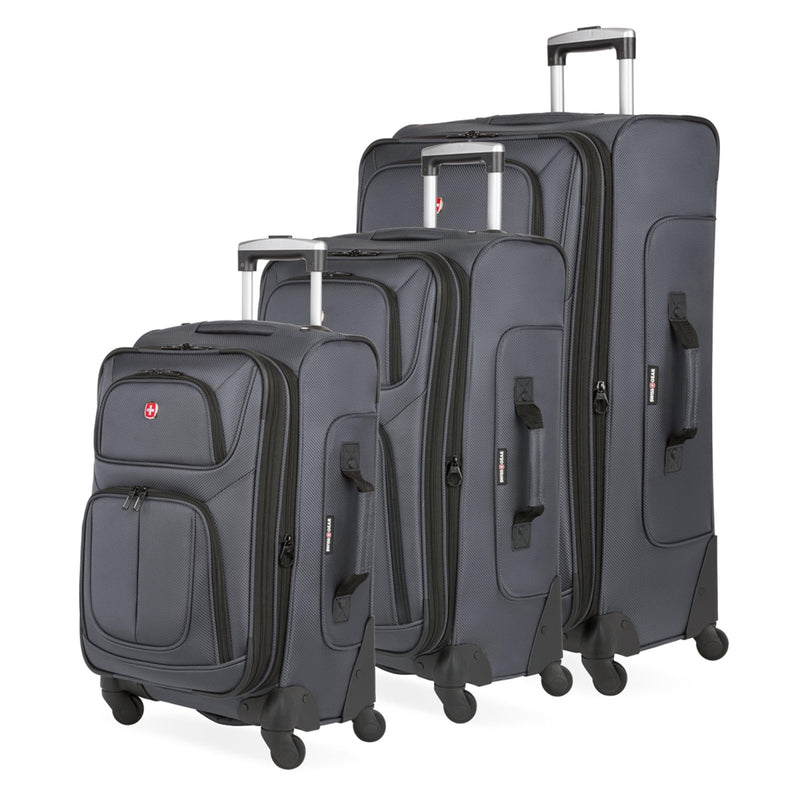 SWISSGEAR Sion Softside Expandable Spinner Luggage Durable Lightweight Travel Suitcase, Dark Grey, 3 - Piece Set (21/25/29)