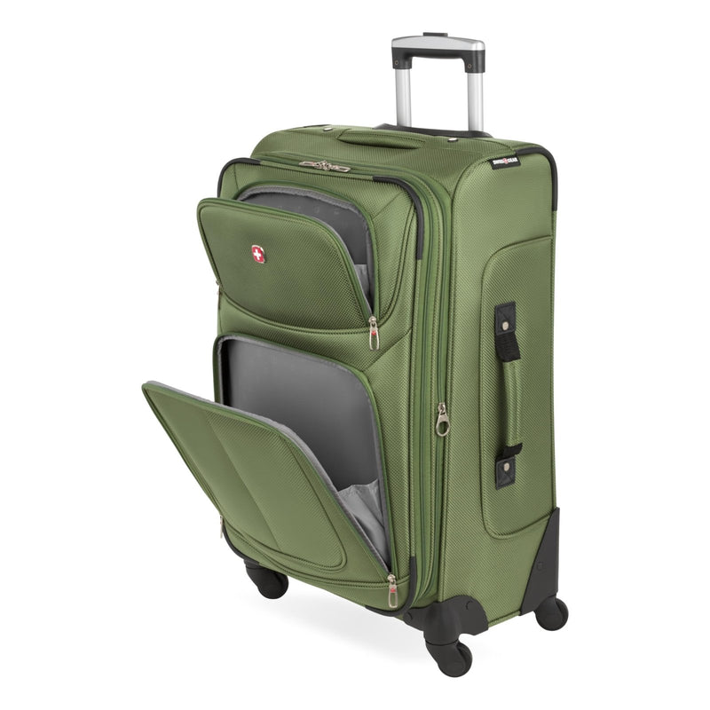 SWISSGEAR Sion Softside Expandable Spinner Luggage Durable Lightweight Travel Suitcase, Evergreen, Checked - Medium 25 - Inch