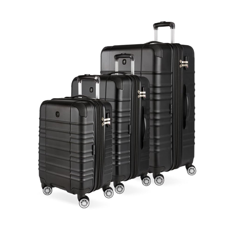 SwissGear Sonic Pro Lightweight Hardside Expandable Luggage Set with Spinner Wheels and TSA Lock, Black, 3 - Piece Set (20/24/28)