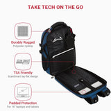 SwissGear Travel Tech Elite Laptop Backpack – Fits Laptops up to 16” – ScanSmart TSA - Friendly Backpack with USB Port, Shoe Compartment & Organizer Pockets – Blue/Black