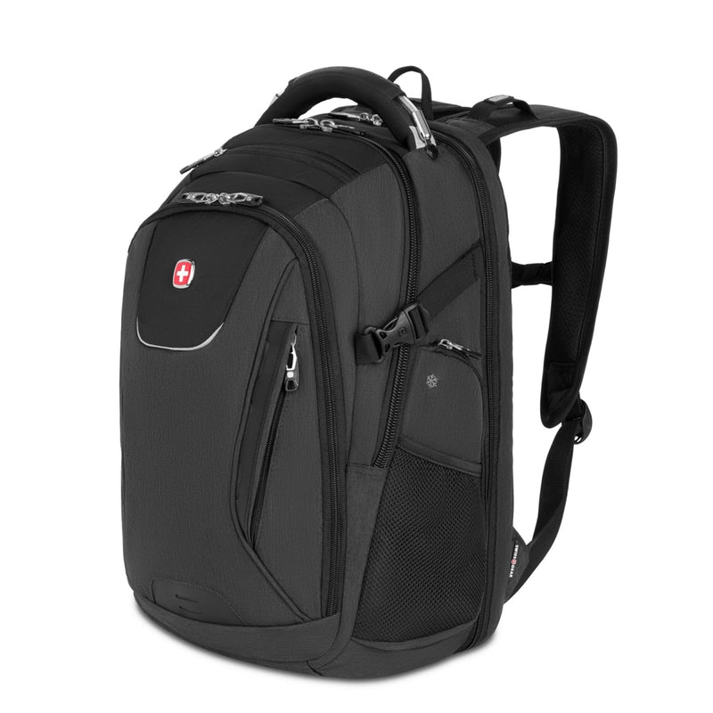 SwissGear Travel Tech Elite Laptop Backpack – Fits Laptops up to 16” – ScanSmart TSA - Friendly Backpack with USB Port, Shoe Compartment & Organizer Pockets – Heather Grey