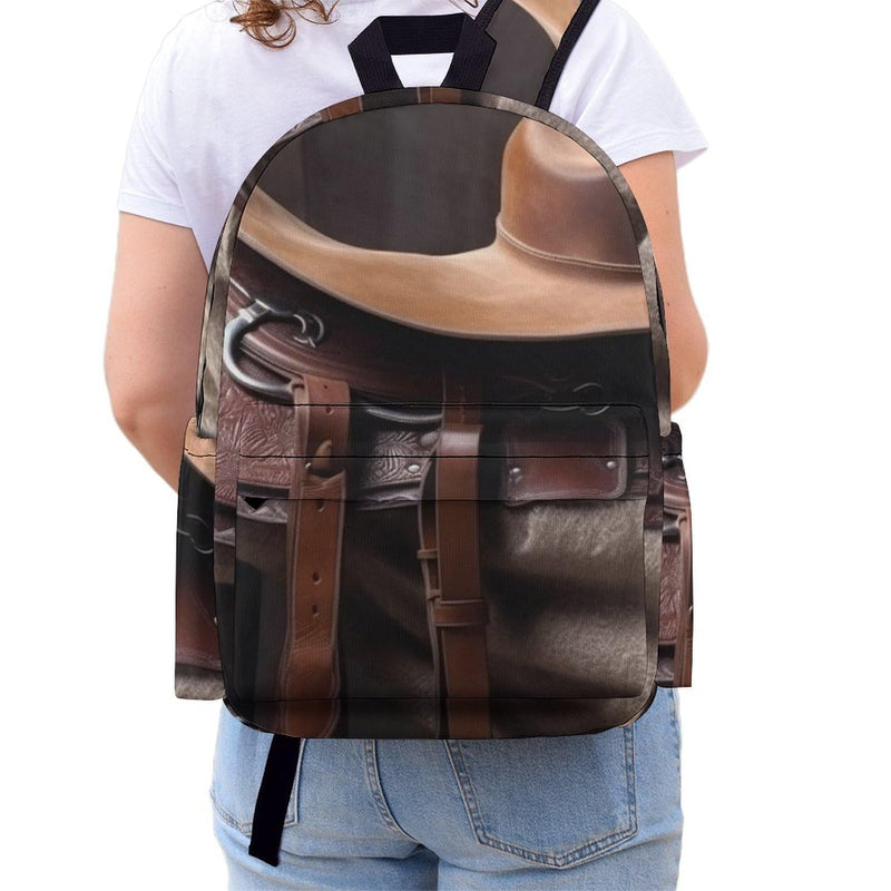 SYJTGDE Half Printed Backpack Horse Saddle With A Cowboy Hat Wild A High - end And Fashionable Backpack Perfect for Travel And Work.