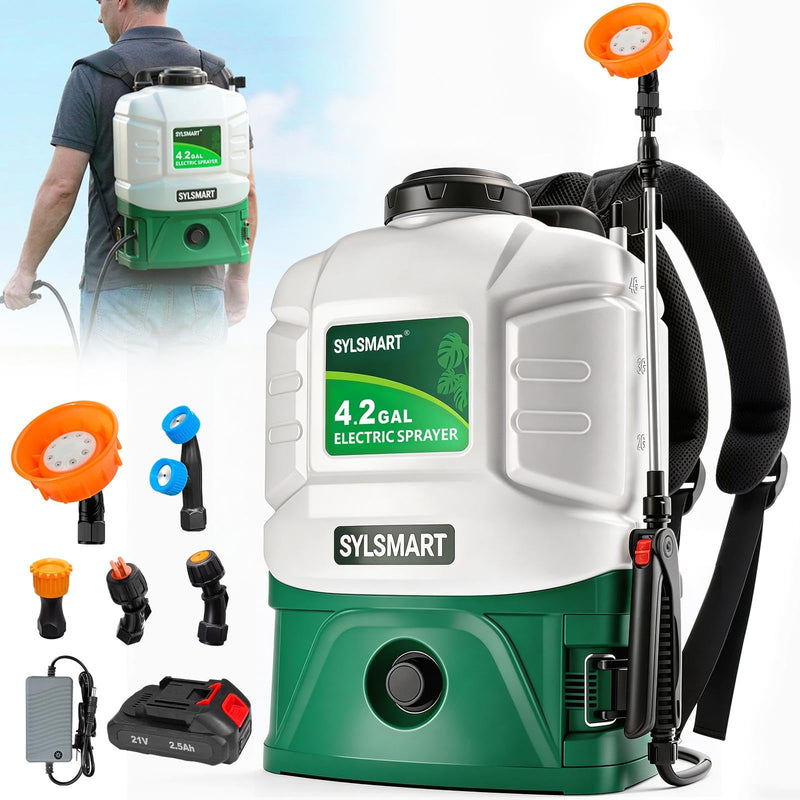 Sylsmart Battery Powered Backpack Sprayer 4 Gallon, 0 - 100 PSI Strong Electric Sprayer Compatible with Makita 18V Battery, 5 Nozzles, Weed Sprayer for Lawn & Garden, Yard, Fertilizer (Battery Inc)