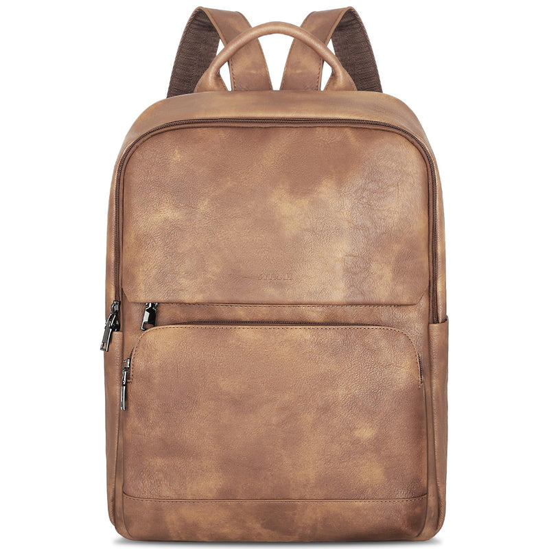 SYTRAH Leather Backpack for Women, Vintage 15.6 inch Laptop Backpack Purse for Women, College Casual Backpacks Ladies Computer Bags for Travel Business Work Camel