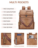 SYTRAH Leather Laptop Backpack for Women Designer Laptop Bag, 16.5 inch Travel Computer Backpacks Purse with Tassel for Work Business with Satchel Purse Brown