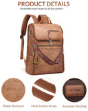 SYTRAH Leather Laptop Backpack for Women Designer Laptop Bag, 16.5 inch Travel Computer Backpacks Purse with Tassel for Work Business with Satchel Purse Brown