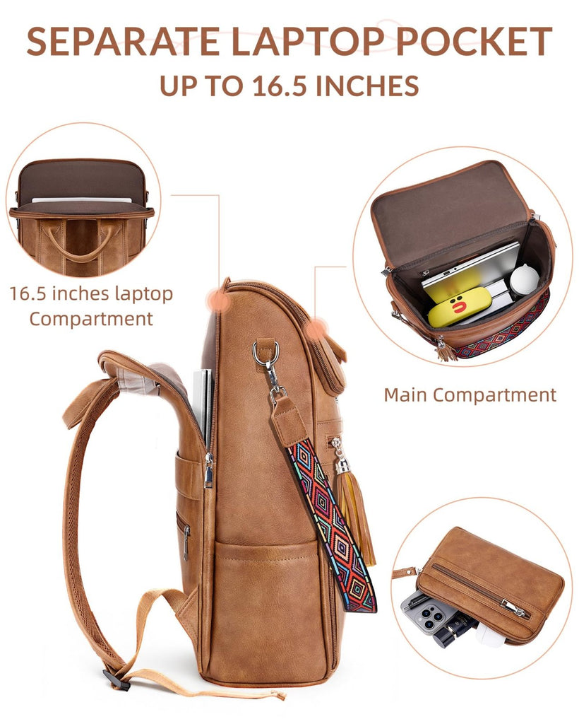 SYTRAH Leather Laptop Backpack for Women Designer Laptop Bag, 16.5… –