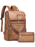 SYTRAH Leather Laptop Backpack for Women Designer Laptop Bag, 16.5 inch Travel Computer Backpacks Purse with Tassel for Work Business with Satchel Purse Brown