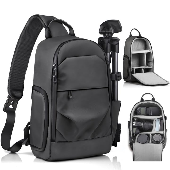 TAAOKA Camera Sling Bag for Photographer– Waterproof Crossbody Camera Bag with Fast Access Pockets, Thick Shockproof Photography Backpack with Tripod Holder, DSLR camera bag for Nikon/Sony/Canon