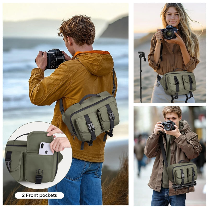 TAAOKA Camera Sling Bag,DSLR Camera Bag with Tripod Holder,Waterproof Camera Shoulder Crossbody Bag for Photographers(Green)