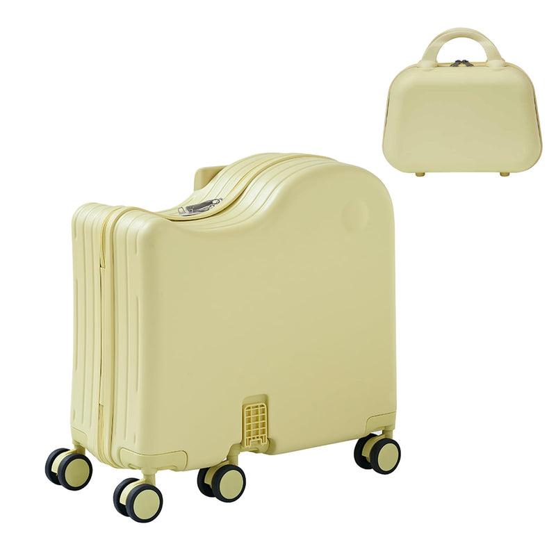 TABU Ride - on Luggage with Portable Bag for Kids，Hardshell Carry On Suitcase with Hidden Cup Holder, Foldable Pedal,Type - C & USB Interface, TSA Lock, 6 - Spinner Wheels, Yellow