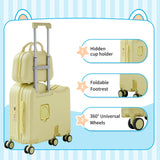 TABU Ride - on Luggage with Portable Bag for Kids，Hardshell Carry On Suitcase with Hidden Cup Holder, Foldable Pedal,Type - C & USB Interface, TSA Lock, 6 - Spinner Wheels, Yellow