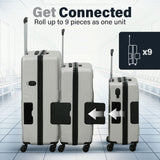 TACH Patented Connecting Hard Shell 3 Piece Luggage Set - 20, 24 & 28 inch Luggage | Carry - On, Medium & Large Rolling Suitcases - Silver