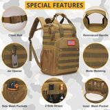 Tactical Backpack Cooler,Lunch Backpack for Men Work with Handle，Soft Cooler Backpack Insulated Waterproof Leak Proof，Heavy Ice Chest Backpack for Hiking Camping(Brown)