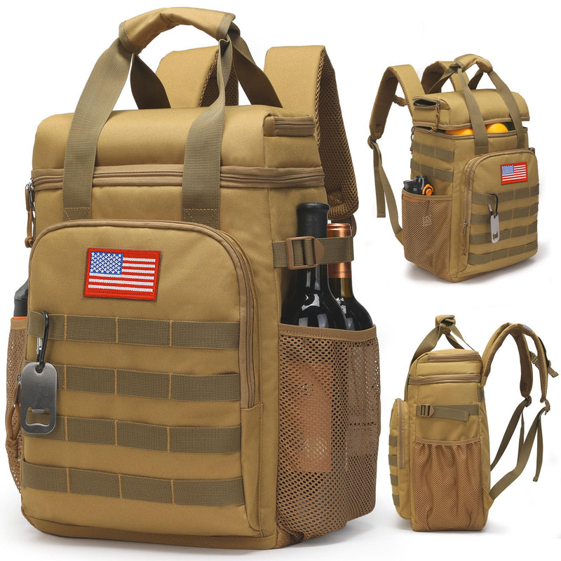 Tactical Backpack Cooler,Lunch Backpack for Men Work with Handle，Soft Cooler Backpack Insulated Waterproof Leak Proof，Heavy Ice Chest Backpack for Hiking Camping(Brown)