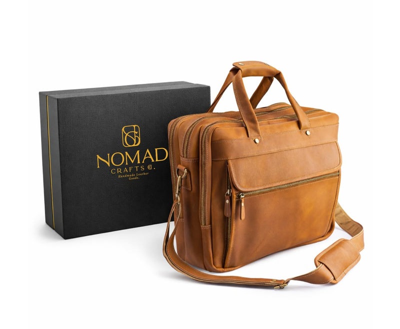 Tan Brown Leather Messenger Bag for Men, Genuine Leather Briefcase Fits 15 Inch Work Satchel for Office, Business, and Travel Use
