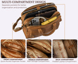 Tan Brown Leather Messenger Bag for Men, Genuine Leather Briefcase Fits 15 Inch Work Satchel for Office, Business, and Travel Use