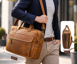 Tan Brown Leather Messenger Bag for Men, Genuine Leather Briefcase Fits 15 Inch Work Satchel for Office, Business, and Travel Use