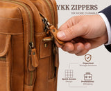 Tan Brown Leather Messenger Bag for Men, Genuine Leather Briefcase Fits 15 Inch Work Satchel for Office, Business, and Travel Use