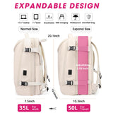 TANGCORLE Travel Backpack for Women, 50L Extra Large Capacity Backpack with USB Charging Port, Expandable 17.3 inch Laptop Backpack Mochila Flight Approved, Casual Daypack for Weekender,Beige
