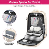 TANGCORLE Travel Backpack for Women, 50L Extra Large Capacity Backpack with USB Charging Port, Expandable 17.3 inch Laptop Backpack Mochila Flight Approved, Casual Daypack for Weekender,Beige
