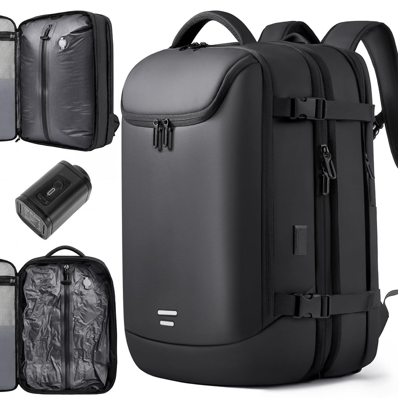 TANGCORLE Vacuum Seal Travel Backpack 45L Expandable Air Compression System Water Resistant 17 Inches Laptop Backpack for Women & Men with USB Charging Port - Vacuum Pump Included