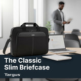 Targus 15 - 16 Inch Classic Slim Laptop Bag, Black - Ergonomic Briefcase and Messenger Bag - Spacious Foam Padded Laptop Bag for 16" Laptops and Under (TCT027US)