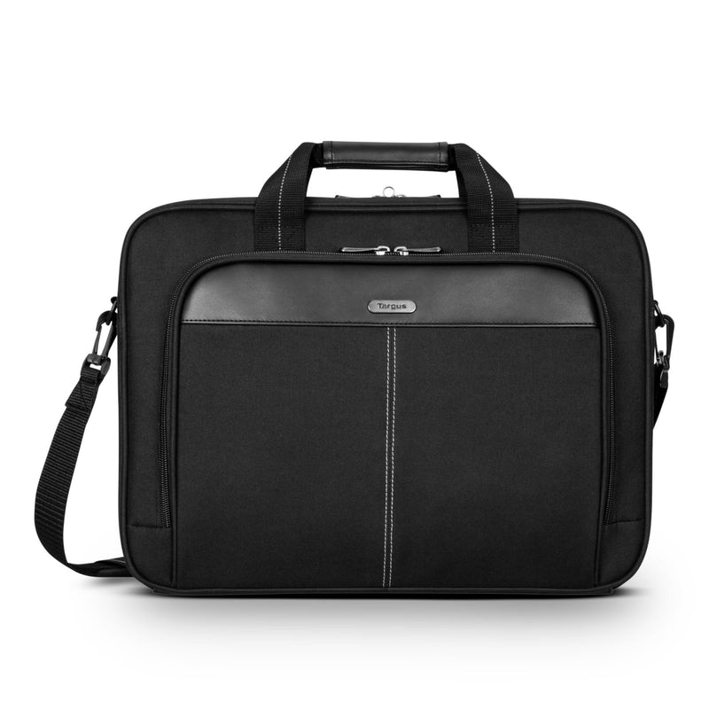 Targus 15 - 16 Inch Classic Slim Laptop Bag, Black - Ergonomic Briefcase and Messenger Bag - Spacious Foam Padded Laptop Bag for 16" Laptops and Under (TCT027US)