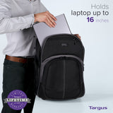Targus 16 Inch Compact Rolling Backpack, Black - Wheeled Travel Bag with Removable Protective Laptop Sleeve, Fits Laptops Up to 16” and MacBook Pros up to 17” (TSB750US)