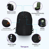 Targus Spruce EcoSmart Travel Laptop Backpack for 17 inch Laptops, TSA - Friendly Carry On Backpack Laptop Bag for Work and Travel, Black (TBB019US)