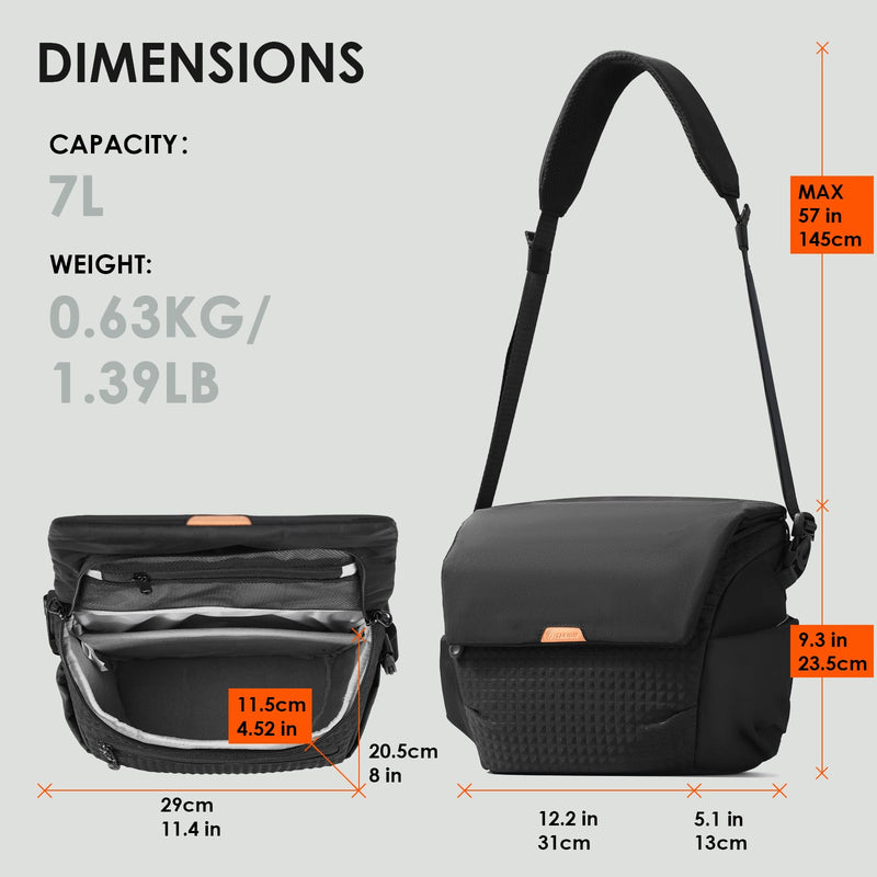 TARION Crossbody Camera Shoulder Bag for Travel - Photography Messenger Camera Bag with Adjustable Padded Strap & Removable Dividers 7L Camera Sling Bag for Photographer Thorner
