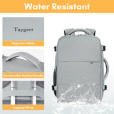 Taygeer Carry On Backpack for Men Women, Travel Backpack with Water Bottle Pocket & Shoe Pouch, Laptop Mochila 17.3inch Flight Approved, College Teacher Tote Bag for Business Travel, Grey